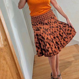 Fransa 100% Cotton Abstract Pattern Full Pleated Midi Skirt, Sz. 6 / 8